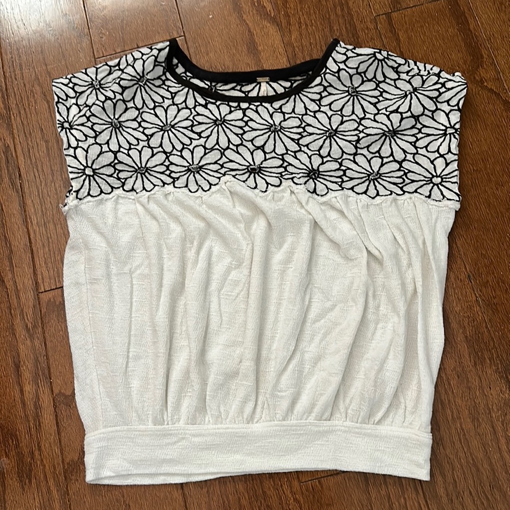 Free People cream flower blouse